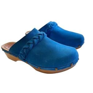 Penelope Chilvers Blue Suede Wood Clogs Braided Accent/Studs size‎ 40/ US 9 NWOB